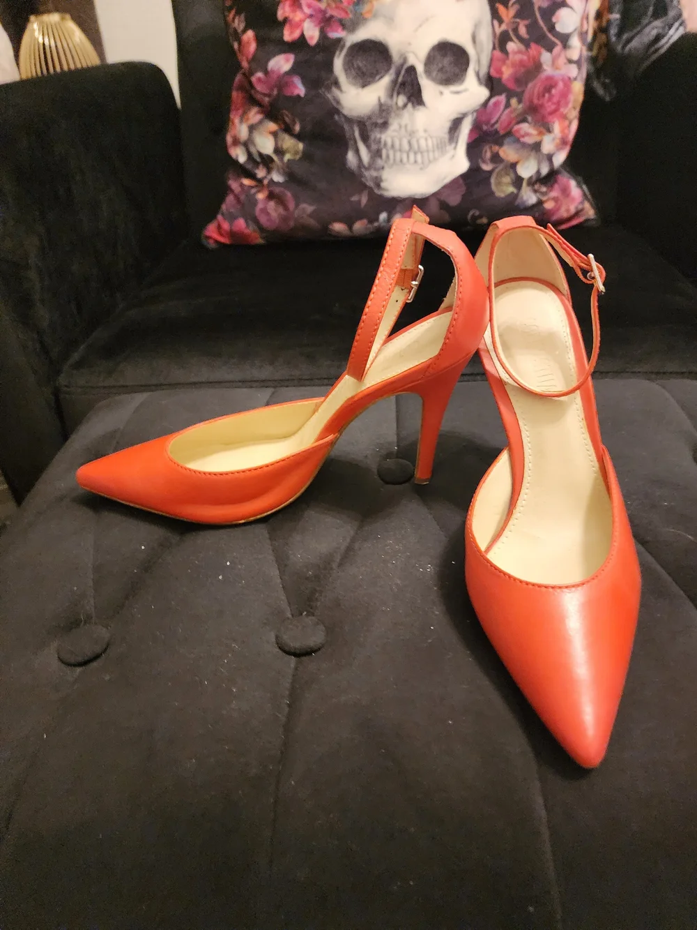 Colin Stuart Women’s Orange Pointed Ankle-Strap High Heels Size 7.5